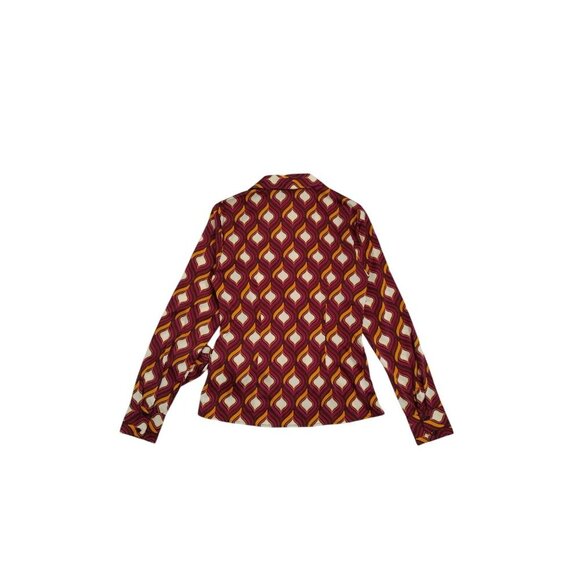 Retro Geometric Print Long Sleeve Cupcake and Paisley Wrap Blouse, NWT - Picture 2 of 8